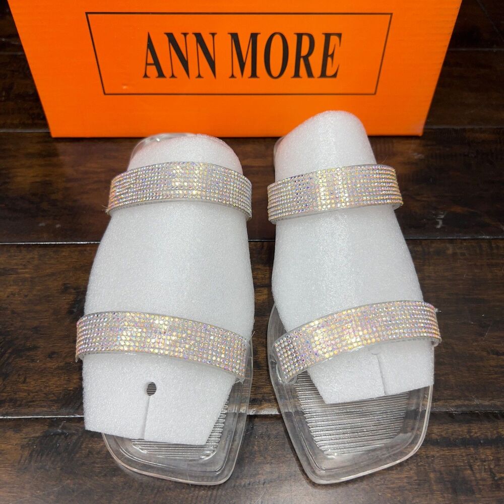 ANN MORE Carson Rhinestone Clear Slide Sandals Women's Size 8 EU 39 Bling Sparkl - Picture 2 of 10
